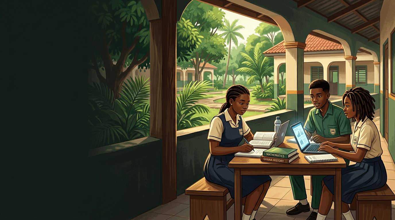 Stylized illustration of students learning together