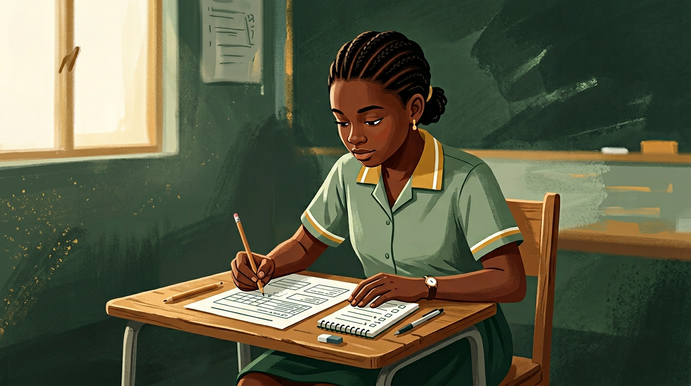 Ghanaian student working through an assessment