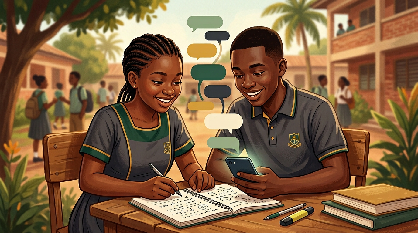 Students collaborating with notes